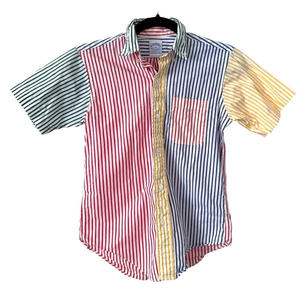 Brooks Brothers Striped Multi Color 90s Button Down Shirt Medium Retro Made USA